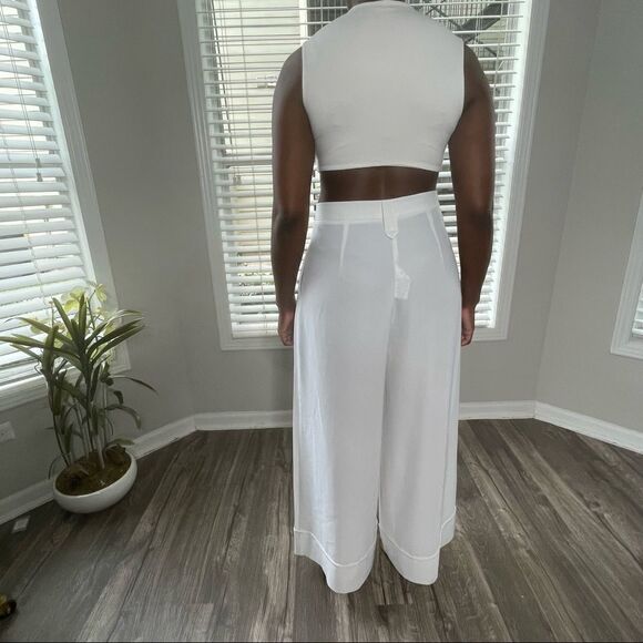 Revolve Babylon Collection Wide Leg Cuffed Trouser Pants in White Cream - Picture 11 of 11